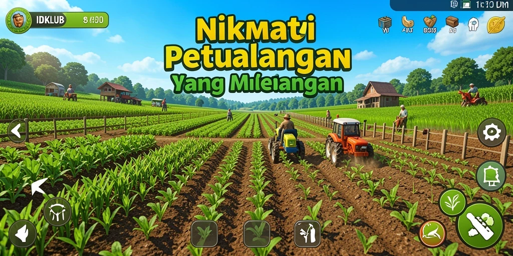 Screenshot gameplay IDKLUB yang menunjukkan aktivitas bertani yang seru.
