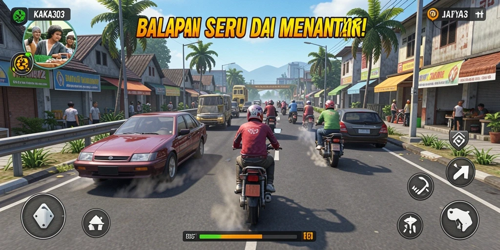 Gameplay KAKA303 yang intens dan mendebarkan saat balapan di lintasan.