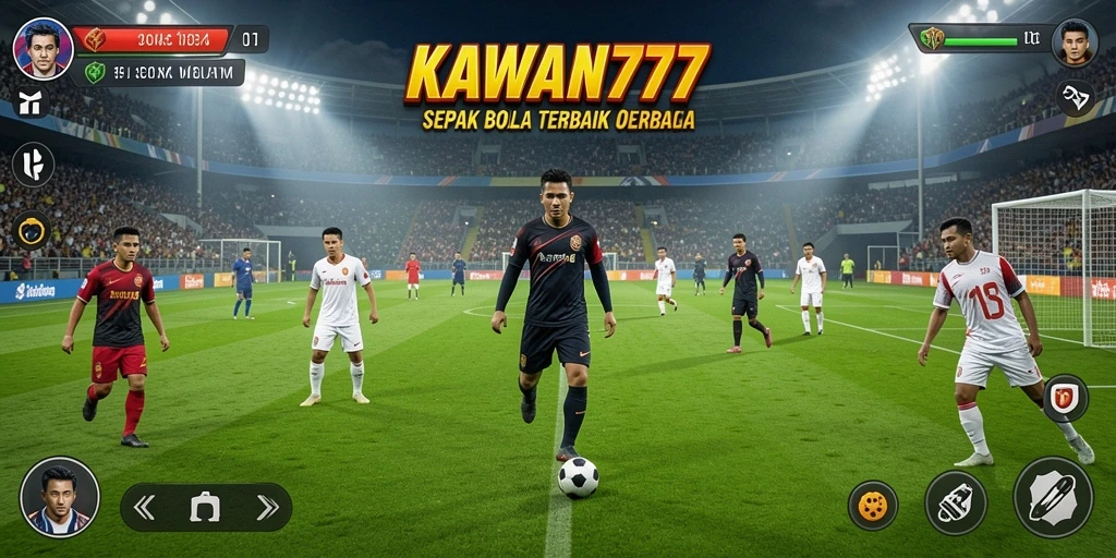 Tampilan gameplay menarik dengan aksi sepak bola yang seru.