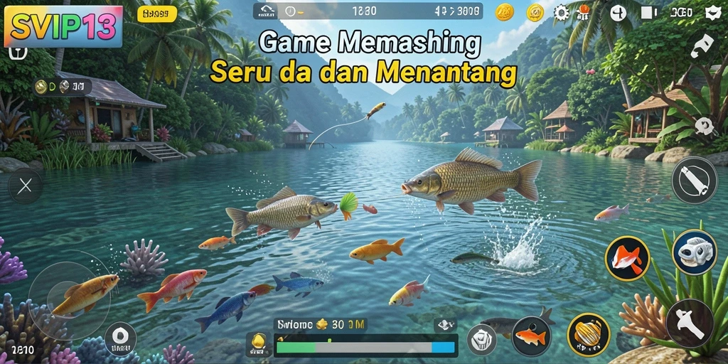 Screenshot gameplay SVIP13 menampilkan pemain memancing di lokasi eksotis.