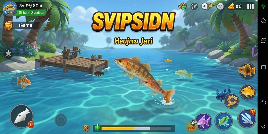 Tampilan gameplay SVIPSIDN yang memukau saat memancing di laut.