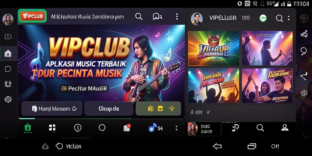 Screenshot utama VIPCLUB menampilkan antarmuka aplikasi musik yang menarik.